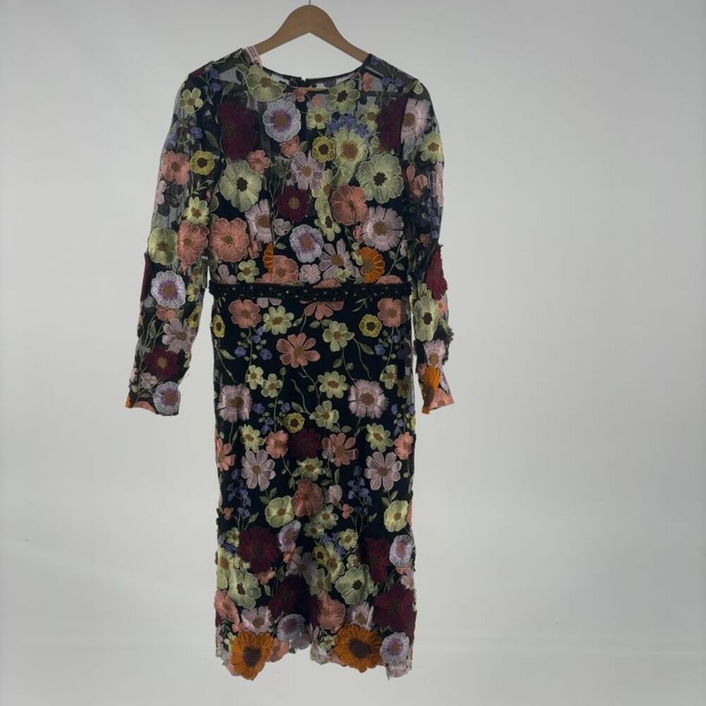 Mac Duggal Black Floral Midi Dress